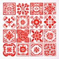 Folk Art-inspired Red And White Oriental Tile Set