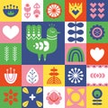 Folk art pattern with bird and decorative elements. Royalty Free Stock Photo