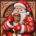 Folk Art Santa Enjoying Hot Cocoa