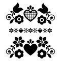 Folk art vector design elements with flowers perfect for greeting card or wedding invitation inspired by Polish embroidery, black Royalty Free Stock Photo