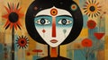 Folk Art Woman: Smiling Expression In Feminine Surrealist Style