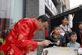 Folk artist make traditional chinese sugar painting