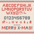 Folk Christmas Font Scandinavian style knitted letters alphabet seamless pattern