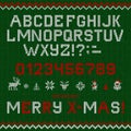 Folk Christmas Font Scandinavian style knitted letters alphabet seamless pattern