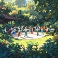 Folk Dance Celebration in a Garden Royalty Free Stock Photo