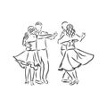 Folk dance, folia dance, portuguese landscape. folk dance vector sketch illustration