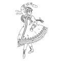 Folk dance performed by Ukrainian, Russian, Belorussian girl in national costume. Hand drawn sketch. Vector