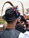 Folk dancer men in strange hat