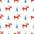 Folk deer pattern. Scandinavian deer silhouette, Christmas tree pattern. Christmas nordic reindeer background. Nordic Royalty Free Stock Photo