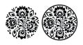 Folk embroidery with flowers - traditional polish round pattern in monochrome Royalty Free Stock Photo