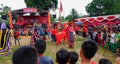 Folk entertainment performing barongsai and reog arts, in the city of Muntok - Indonesia