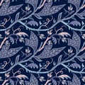 Folk fancy leaves and branches pattern. Seamless floral art nouveau texture with oriental motive