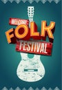 Folk festival poster with acoustic guitar shape. Vector illustration.