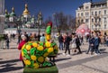 Folk festivities during the celebration of Easter in Sofiyivska Square. Against the background of the Saint Sophia Cathedra.