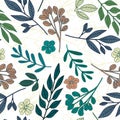 Folk floral endless wallpaper. Leaves and little flowers seamless pattern Royalty Free Stock Photo