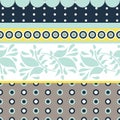 Folk floral gray and blue seamless vector pattern.