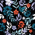 Folk floral seamless pattern. Modern abstract colorful little flowers and leaves endless wallpaper Royalty Free Stock Photo