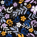 Folk floral seamless pattern. Modern abstract little flowers and leaves endless wallpaper Royalty Free Stock Photo