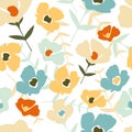Folk floral seamless pattern on white background. Modern abstract little flowers and leaves