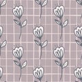 Folk flowers on seamless pattern on stripes background Royalty Free Stock Photo