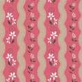 Folk flowers seamless vector repeating background pink an beige. Small florals pattern. Dirnd, Trachtenstoff, Tracht