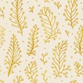 Folk flowers vintage raster seamless pattern. Ethnic floral motif beige hand drawn background. Contour golden