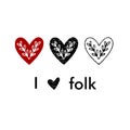 Folk hearts with leaves