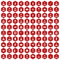 100 folk icons hexagon red