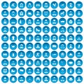 100 folk icons set blue