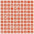 100 folk icons set grunge orange