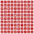 100 folk icons set grunge red