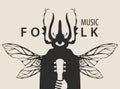 Folk music festival poster with the beetle man