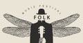 Folk music festival poster with a winged person