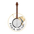 Folk music label with a banjo and hat