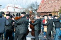 Folk musicians at the winter ending Transylvanian traditional carnival