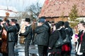 Folk musicians at the winter ending Transylvanian traditional carnival