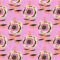 Folk psychedelic doodly boho flash style rose plant flower seamless pattern.