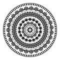 Folk round pattern, hippie black mandala, boho style ornament