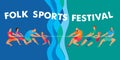 Folk Sports Festival. Teams of different men, adults, children pull the rope in different directions Royalty Free Stock Photo