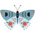 Folk style blue butterfly decorative graphic art