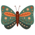 Folk style green butterfly decorative graphic art