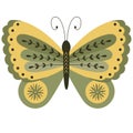 Folk style green butterfly decorative graphic art