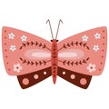 Folk style pink butterfly decorative graphic art