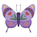 Folk style violet butterfly decorative graphic art