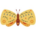 Folk style yellow butterfly decorative graphic art