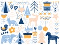 Folk traditional scandinavian Christmas graphic design elements isolated set vector illustration Royalty Free Stock Photo