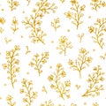 Folk vintage raster seamless pattern. Ethnic floral motif white hand drawn background. Contour tribal golden