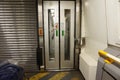 FOLKESTONE, ENGLAND, MAY 07 2016: Connecting doors between carriages on the Euro Tunnel train from Coquelles, France to