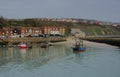 View of Folkestone harbour & cliff houses, Kent, UK