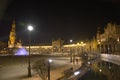 Plaza de Espana in Seville at night,with the lights of the street lamps Royalty Free Stock Photo